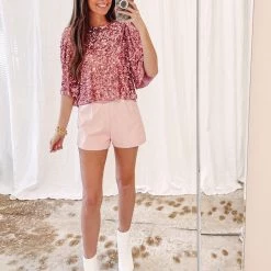 Indie Collection Tops Flutter Sleeve Sequin Top