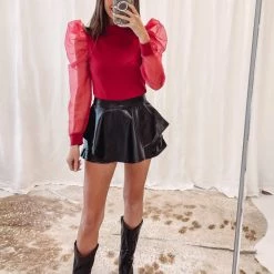 Indie Collection Faux Leather Ruffle Skort