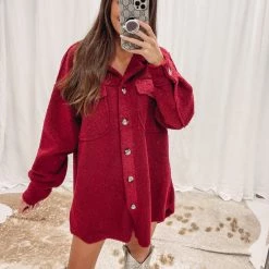 Indie Collection Red Teddy Shacket New Arrivals