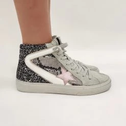 Indie Collection New Arrivals Pink/Glitter High Top Sneakers