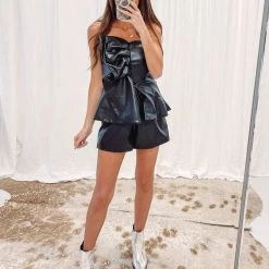 Indie Collection New Arrivals Aster Faux Leather Romper