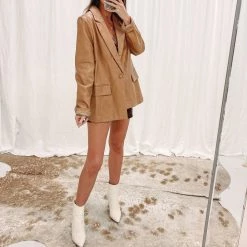 Indie Collection Jackets/Shackets/Flannels Sloane Faux Leather Blazer - Tan