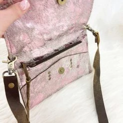 Indie Collection Leather Accessories Metallic Pink Leather Crossbody