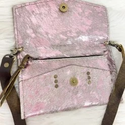 Indie Collection Leather Accessories Metallic Pink Leather Crossbody