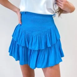 Indie Collection USA Collection Smocked Skirt - Blue