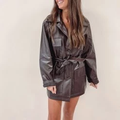 Indie Collection Espresso Faux Leather Coat New Arrivals