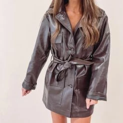 Indie Collection Espresso Faux Leather Coat New Arrivals