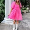 Indie Collection New Arrivals Blakely Puff Dress - Hot Pink