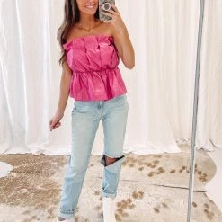 Indie Collection Sallie Faux Leather Top - Pink Tops
