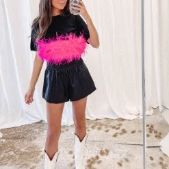 Indie Collection Hot Pink Feather Top New Arrivals