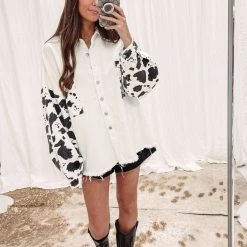 Indie Collection Cowprint Shacket Jackets/Shackets/Flannels