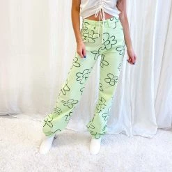 Indie Collection Green Floral Printed Pants New Arrivals