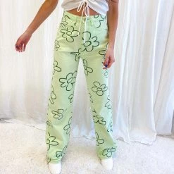 Indie Collection Green Floral Printed Pants New Arrivals