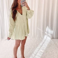 Indie Collection Lime Gauze Button Up Vacay Collection