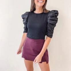 Indie Collection New Arrivals Cut-Out Mini Skort - Burgundy