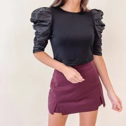 Indie Collection New Arrivals Cut-Out Mini Skort - Burgundy