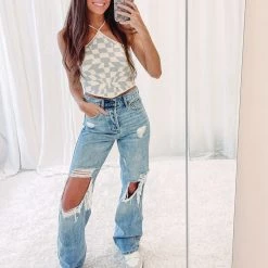 Indie Collection New Arrivals Checkered Halter Top