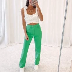 Indie Collection New Arrivals Green Straight Jeans