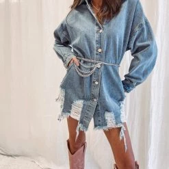 Indie Collection Oversized Denim Shacket Jackets/Shackets/Flannels