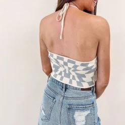 Indie Collection New Arrivals Checkered Halter Top