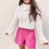 Indie Collection Adair Smocked Leather Shorts - Hot Pink