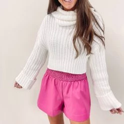 Indie Collection Adair Smocked Leather Shorts - Hot Pink