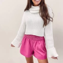 Indie Collection Adair Smocked Leather Shorts - Hot Pink