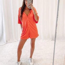 Indie Collection Vacay Collection Orange Terry Romper