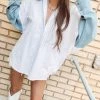 Indie Mae Denim Sleeve Boyfriend Shirt USA Collection