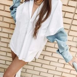 Indie Mae Denim Sleeve Boyfriend Shirt USA Collection