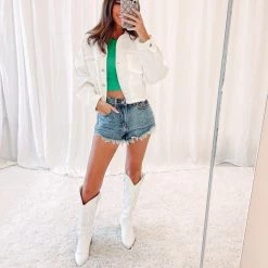 Indie Collection White Frayed Denim Jacket New Arrivals