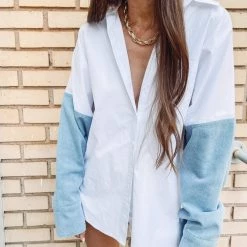 Indie Mae Denim Sleeve Boyfriend Shirt USA Collection