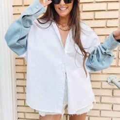 Indie Mae Denim Sleeve Boyfriend Shirt USA Collection