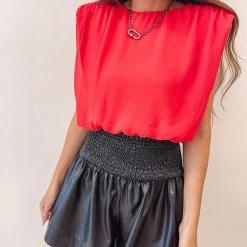 Indie Collection Adair Smocked Leather Shorts- Black