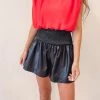Indie Collection Adair Smocked Leather Shorts- Black