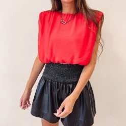 Indie Collection Adair Smocked Leather Shorts- Black