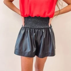 Indie Collection Adair Smocked Leather Shorts- Black