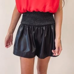Indie Collection Adair Smocked Leather Shorts- Black