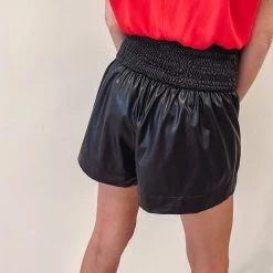 Indie Collection Adair Smocked Leather Shorts- Black