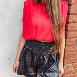 Indie Collection Adair Smocked Leather Shorts- Black