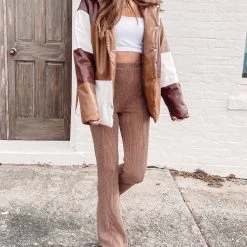 Indie Collection Color Block Brown Puffer Jacket