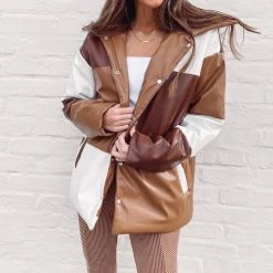 Indie Collection Color Block Brown Puffer Jacket