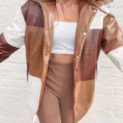 Indie Collection Color Block Brown Puffer Jacket