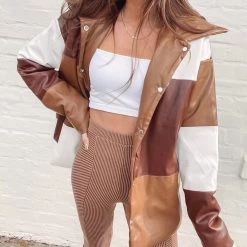 Indie Collection Color Block Brown Puffer Jacket