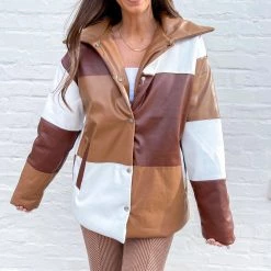 Indie Collection Color Block Brown Puffer Jacket