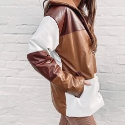 Indie Collection Color Block Brown Puffer Jacket