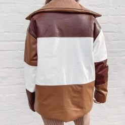 Indie Collection Color Block Brown Puffer Jacket