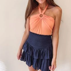 Indie Collection Smocked Skirt - Navy