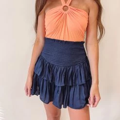 Indie Collection Smocked Skirt - Navy