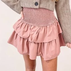 Indie Collection New Arrivals Faux Leather Smocked Skirt - Rose